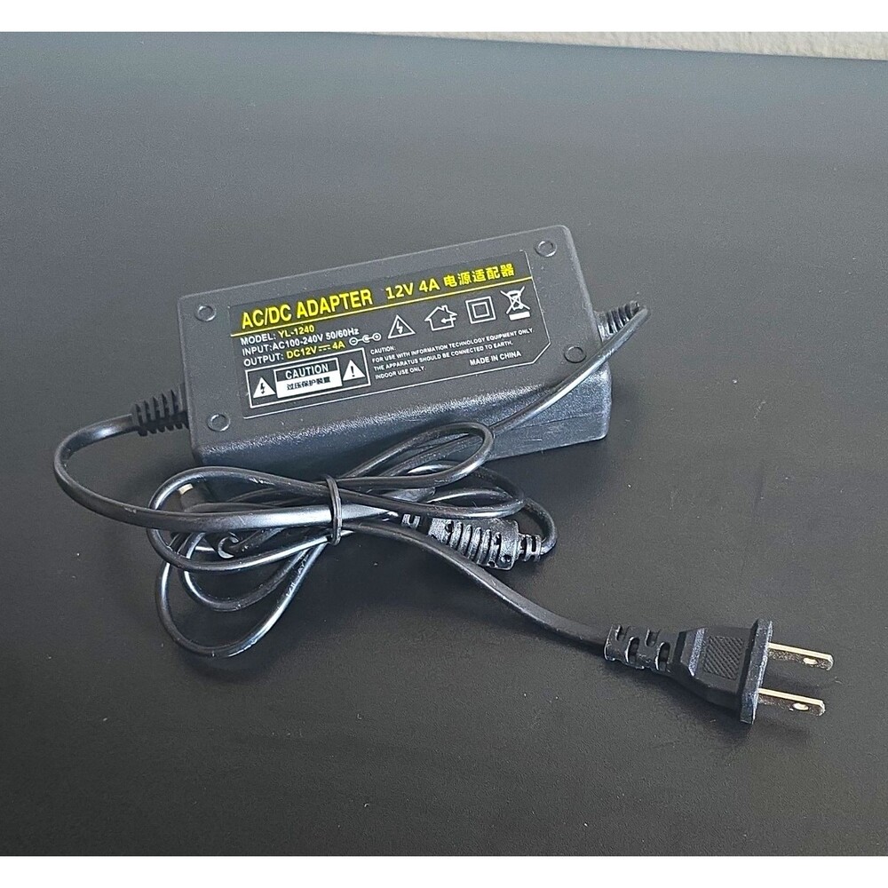 YL-1240 AC/DC Adapter Power Supply 12V 4A Black w/ Barrel Plug